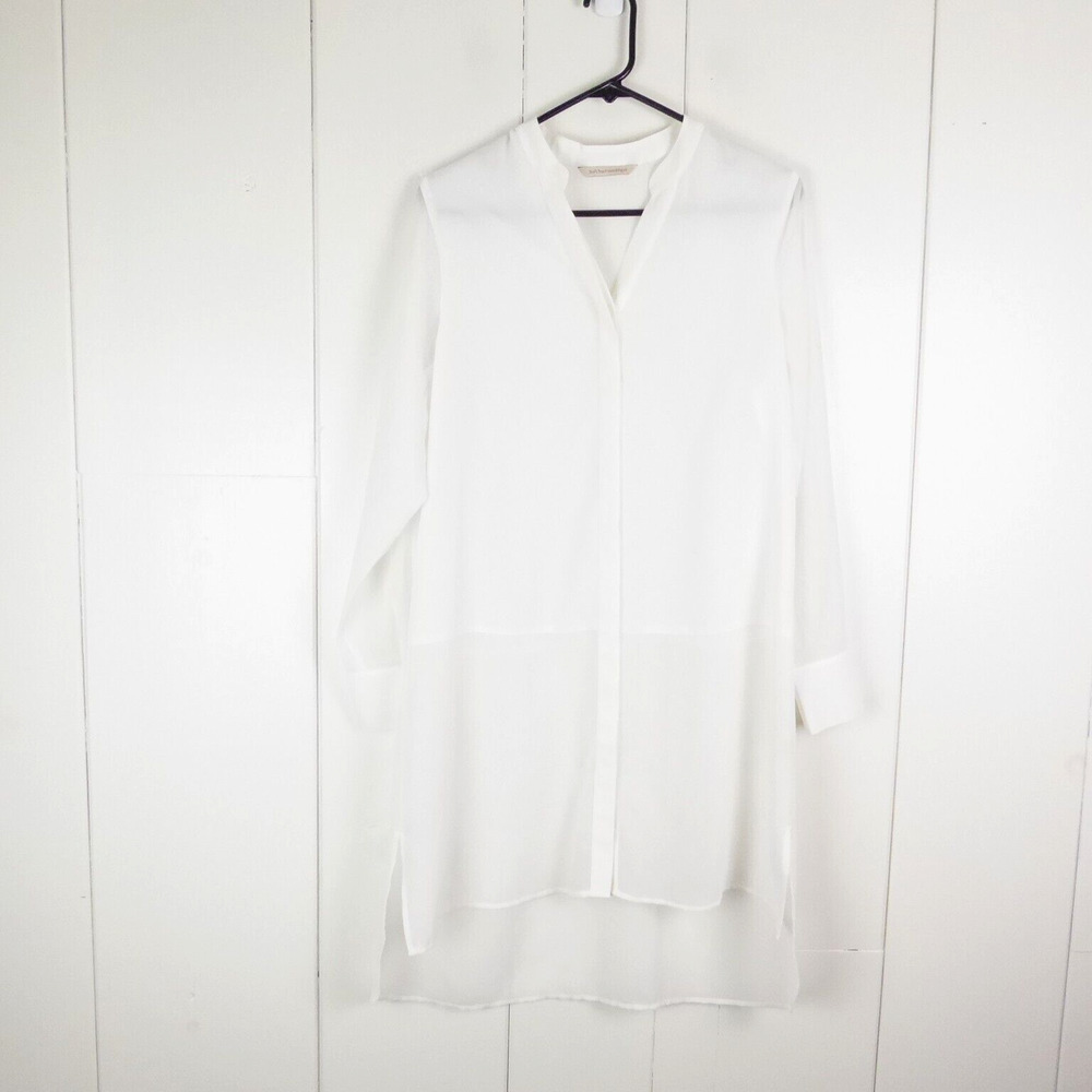 Soft Surroundings Shirt Womens SZ M/10 High Low Hem Button Up Delicate Coastal